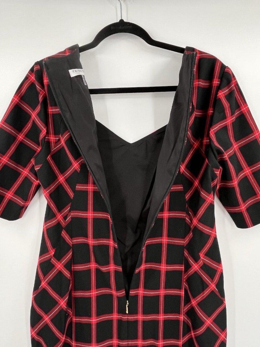 TRINA TURK Women's Black Red Plaid Sheath 1/2 Sleeve Dress US 10 - Picture 5 of 6